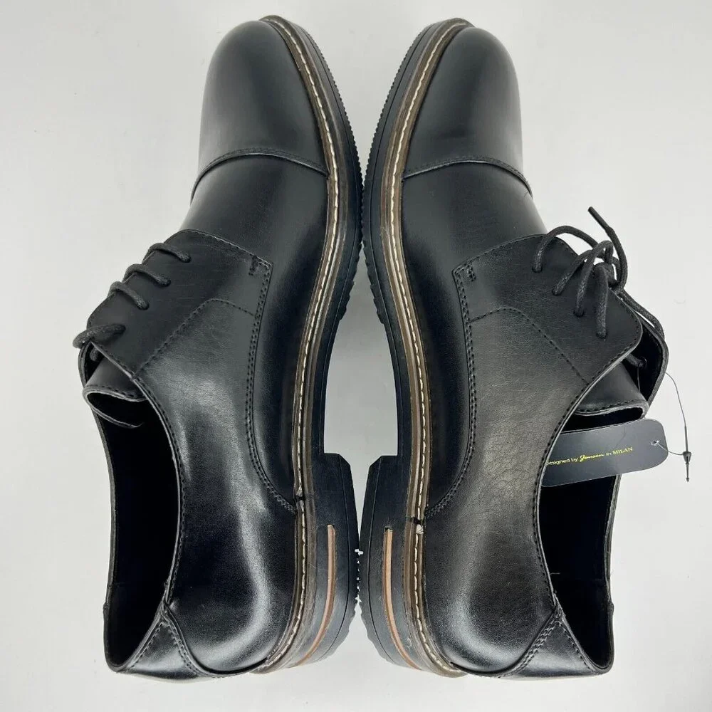 Jousen Mens DDH23021 Black Polished Oxford Leather Cap Toe Size 13 Dress Shoes